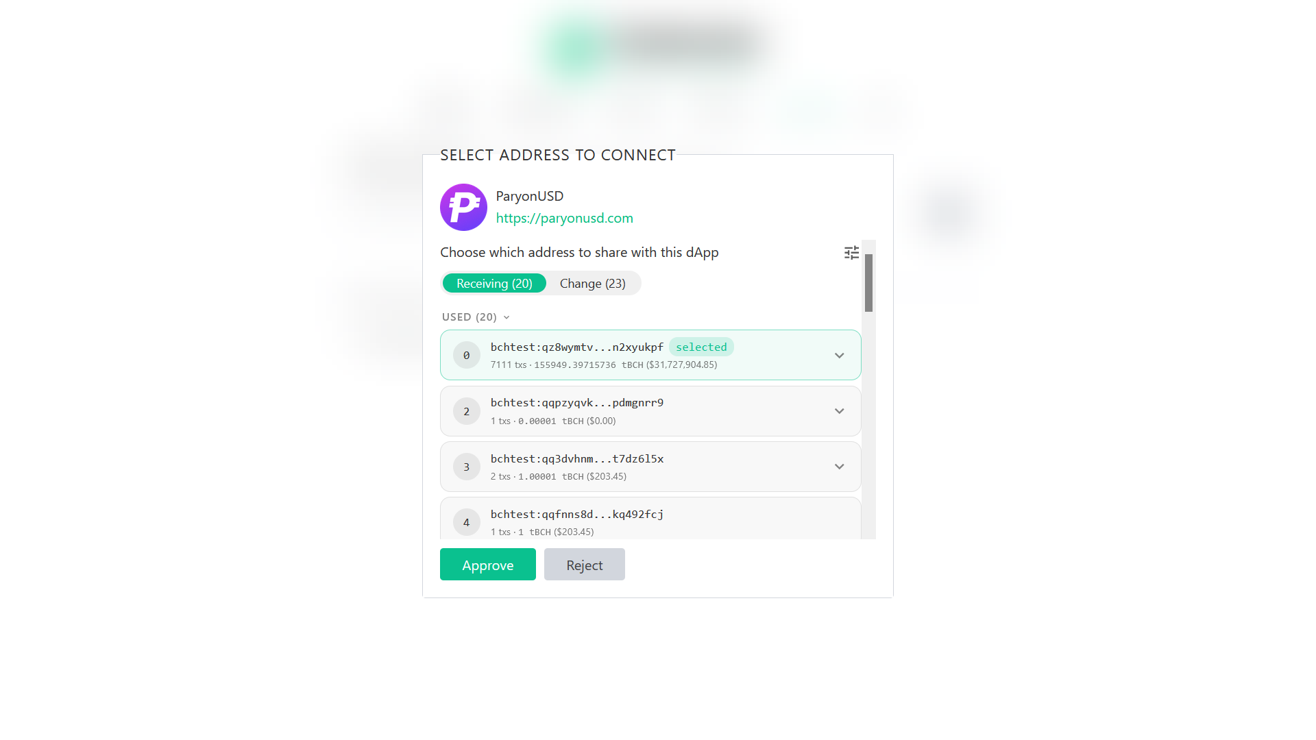 Cashonize HD wallet address selection during WalletConnect